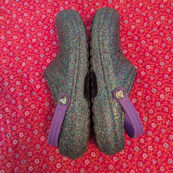 Crocs Starry Skies Multicolor Glitter Slides Fleece Lined Metallic Purple 6 JR - Picture 5 of 6